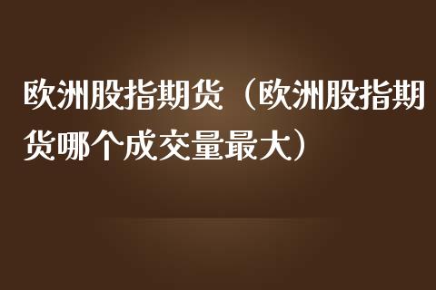 欧洲股指期货（欧洲股指期货哪个成交量最大） (https://www.ynbygsw.com/) 基金投资 第1张