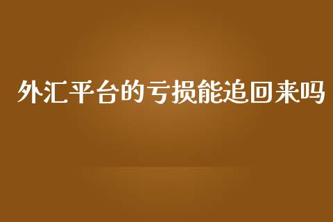 外汇平台的亏损能追回来吗 (https://www.ynbygsw.com/) 理财百科 第1张